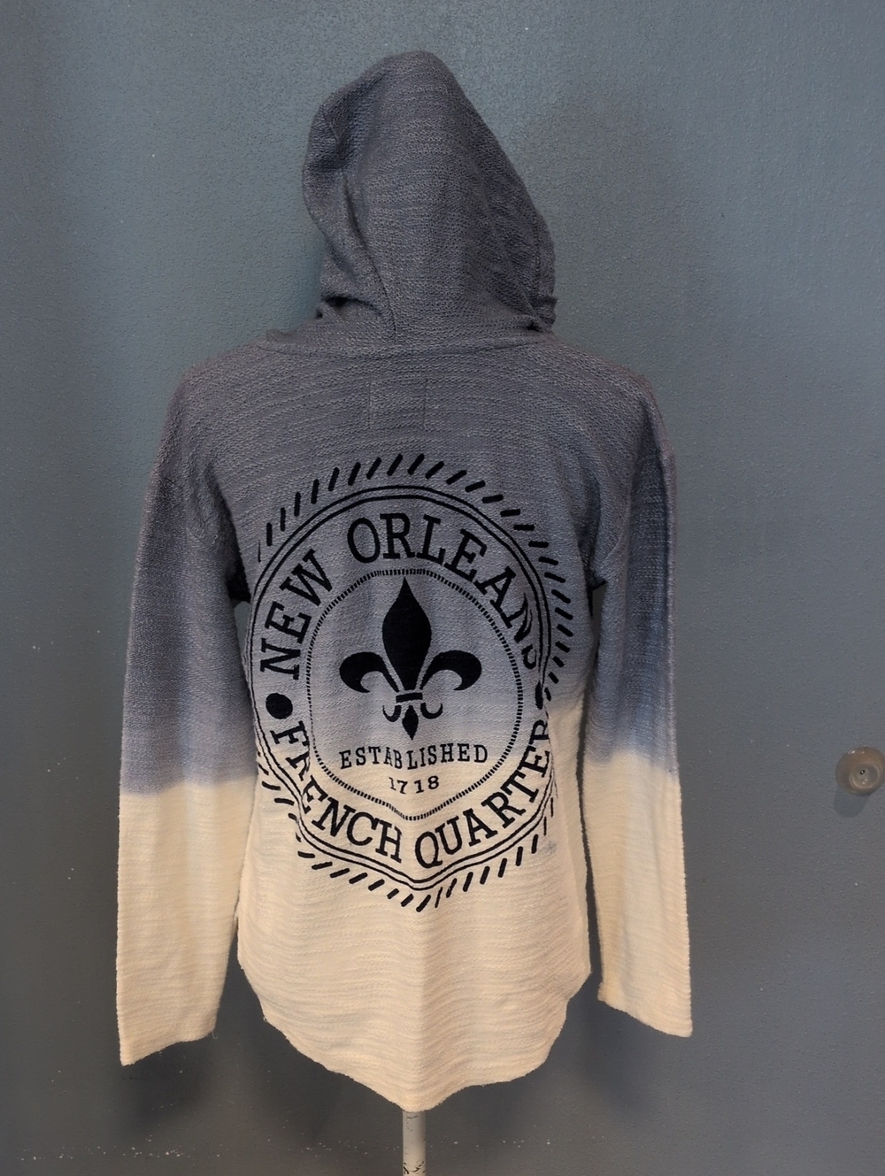 SouthernSpirit Nautical Terry Cloth Ombre Distressed Cotton Blend Coastal Hoodie